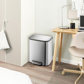 8 Gallon Kitchen Trash Can, 30 Liter Stainless Steel Garbage Can with Soft-Close Lid, Rectangular Waste Bin with Inner Bucket for Home Office Living Room in Kuwait