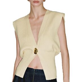 Women's Sweater Vest Sleeveless V-Neck Knit Tops Lightweight with Gold Leaf Button Down Cardigans in Saudi Arabia