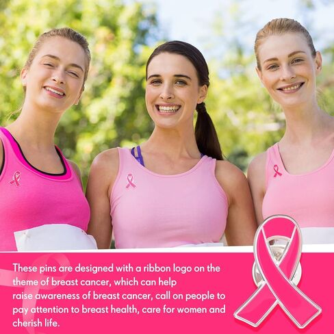Pink Ribbon Brooch Pins Hope Ribbon Lapel Official Breast Cancer Awareness Lapel Pin, 1 x 0.78 inch in Saudi Arabia