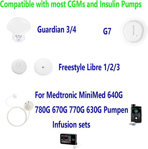 30 Pcs Waterproof Infusion Site CGM Adhesive Patches for Medtronic 780G/770G, Tandem t:Slim X2/ Mobi - Hypoallergenic Sensor Adhesive Tape with 0.8" Hole, 14-Day Wear, Pre-Cut Breathable Clear Patch in Saudi Arabia