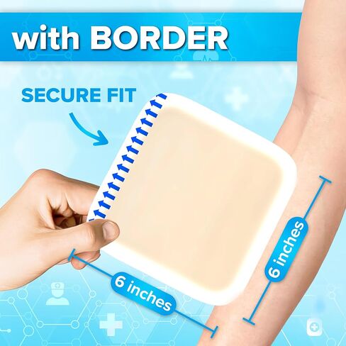 JJ CARE Hydrocolloid Dressing 6x6 [Pack 5], 1.2MM Thick Large Hydrocolloid Bandages with Border, Self-Adhesive Thin Hydrocolloid Wound Dressing, Wound Care Bandages for Bedsores and Blisters in Saudi Arabia