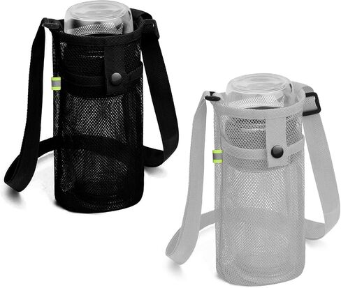 Extra Large Water Bottle Holder with Strap Crossbody Water Bottle Carrier Water Bottle Sling Portable Water Bottle Sleeve with Pocket for Hiking, Gym, Travel(Black/Grey) in Saudi Arabia
