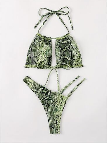 WDIRARA Women's Snakeskin Animal Print String Bikini Set Sexy Cut Out 2 Piece Halter Swimsuit Thong Bathing Suit in Saudi Arabia