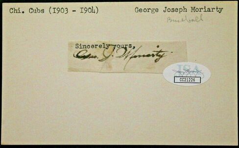 George Moriarty (d.64) 1903-04 Chicago Cubs Autographed Signed 3x5 Card JSA - MLB Autographed Baseball Cards in Saudi Arabia