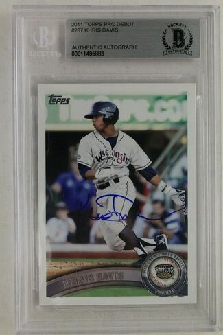 Khris Davis Oakland A's Autographed 2011 Topps Pro Debut #287 ROOKIE Card BAS - Baseball Slabbed Autographed Cards in Saudi Arabia