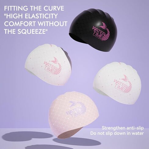 WATERTIME Mermaid Series Professional Silicone Swimming Cap: Enlarged Design for Long Hair, No Head Tightening in Kuwait