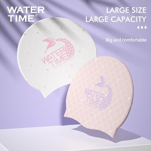 WATERTIME Mermaid Series Professional Silicone Swimming Cap: Enlarged Design for Long Hair, No Head Tightening in Kuwait