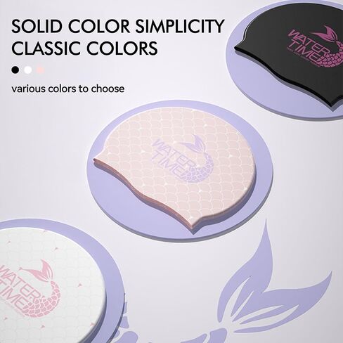 WATERTIME Mermaid Series Professional Silicone Swimming Cap: Enlarged Design for Long Hair, No Head Tightening in Kuwait