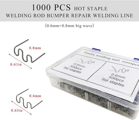 1000 PCS Hot Staples Bumper Welding Rods, 0.6mm 0.8mm Bumper Repairing Plastic Welding Kit, Metal Wave Shape Hot Staple Welding Wire for Machine Repair, Car Accessories in Kuwait