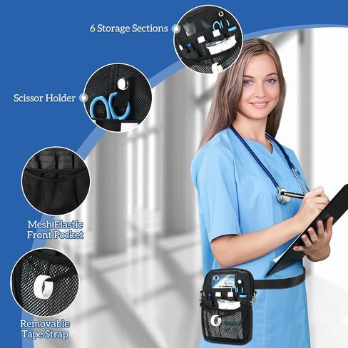 ProCase Nurse Fanny Pack, Lightweight Utility Organizer Pouch for Medical Supplies, Stethoscope, Scissors for RN EMT -Black, Large in Kuwait