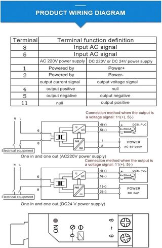 AC Current Transmitters 220VAC Power Supply 1000V AC Voltage Transducer Sensor 0-1A 5A 10A 20A AC 4-20mA Output(0-1A AC in_0-10V) in Saudi Arabia