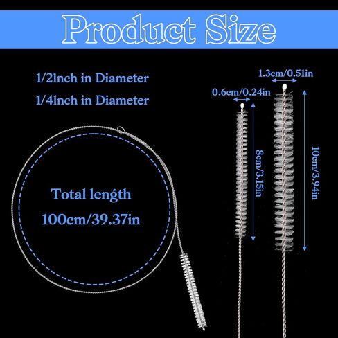 4PCs Tube Brush Cleaner, Extra Long Flexible Straw Cleaner Brush, Stainless Steel Handle Drain Brushes, Suitable for Refrigerator, Kitchen Drain Hole Clearance, Fish Tank Drainage (100cm/39.37In) in Saudi Arabia