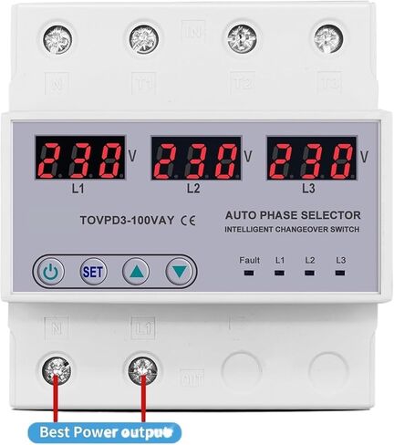 100A 3 Phase 3P+N Din Rail Phase selector Voltmeter with Adjustable Over and Under Voltage Protection Monitor Relays Protector in Kuwait