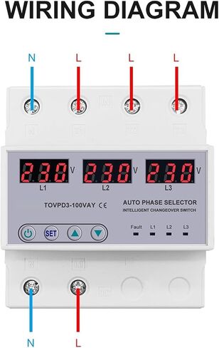 100A 3 Phase 3P+N Din Rail Phase selector Voltmeter with Adjustable Over and Under Voltage Protection Monitor Relays Protector in Kuwait