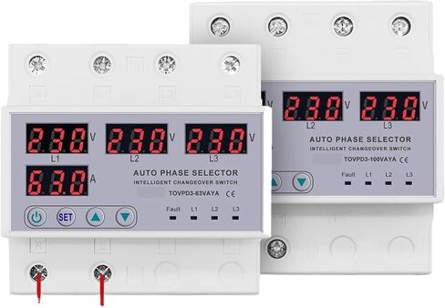 100A 63A 3 Phase 3P+N DIN Rail Phase محدد قابل للتعديل فوق وتحت حامي مراقبة حماية التيار الجهد (63A) in Kuwait