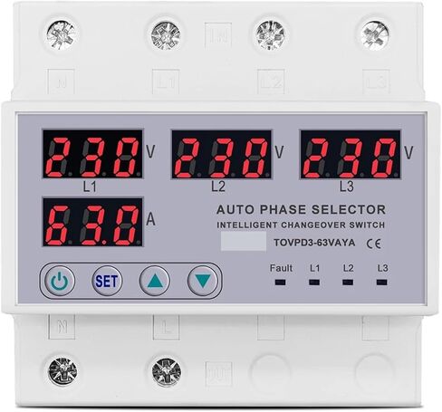 100A 63A 3 Phase 3P+N DIN Rail Phase محدد قابل للتعديل فوق وتحت حامي مراقبة حماية التيار الجهد (63A) in Kuwait