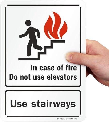 SmartSign-U1-1021-NP_7X10 "في حالة الحريق لا تستخدم المصاعد ، واستخدم الدرج" علامة | 7 "× 10" بلاستيك 10 "× 7" بلاستيك in Kuwait