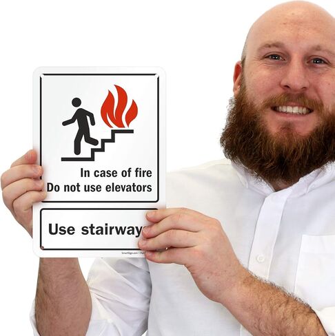 SmartSign-U1-1021-NP_7X10 "في حالة الحريق لا تستخدم المصاعد ، واستخدم الدرج" علامة | 7 "× 10" بلاستيك 10 "× 7" بلاستيك in Kuwait