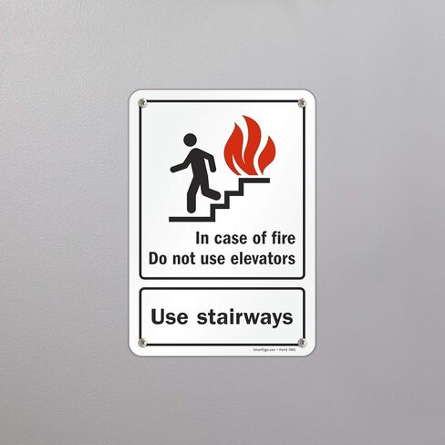 SmartSign-U1-1021-NP_7X10 "في حالة الحريق لا تستخدم المصاعد ، واستخدم الدرج" علامة | 7 "× 10" بلاستيك 10 "× 7" بلاستيك in Kuwait