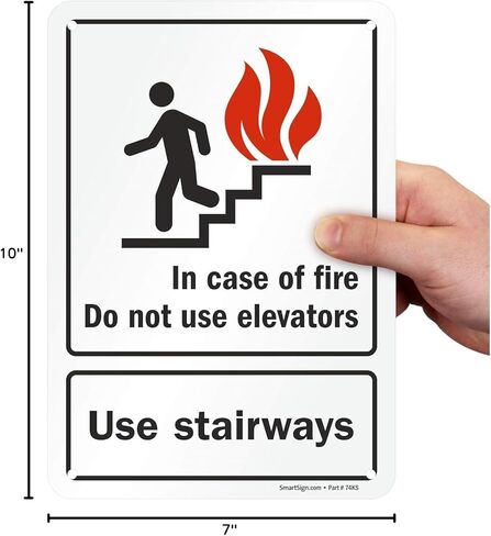 SmartSign-U1-1021-NP_7X10 "في حالة الحريق لا تستخدم المصاعد ، واستخدم الدرج" علامة | 7 "× 10" بلاستيك 10 "× 7" بلاستيك in Kuwait