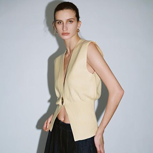 Women's Sweater Vest Sleeveless V-Neck Knit Tops Lightweight with Gold Leaf Button Down Cardigans in Saudi Arabia