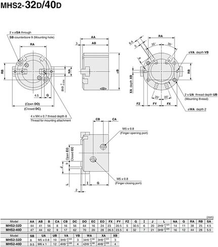 MHS2/MHS3/MHS4 Series 2/3/4 Finger Pneumatic Gripper استبدال العمل المزدوج أسطوانة الهواء 16D/20D/25D/32D/40D/50D (MHS4،25D) in Saudi Arabia