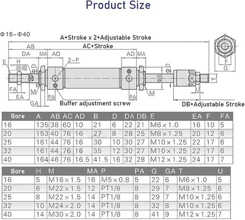 1pcs MAJ Series Pneumatic Cylingder Stainless Steel Stroke Adjustable Mini Cylinder MAJ16/20/25/32/40X25X50X75X100-25-50S(Stroke 50-25-S,Bore 20mm) in Saudi Arabia