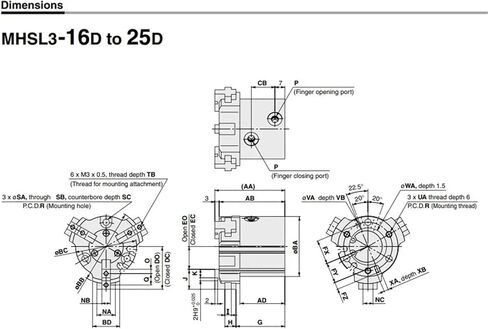 Type MHSL3 Series Parallel Type Pneumatic Gripper Air Gripper Cylinder 16D 20D 25D 32D 40D 50D 63D 80D 100D 125D(MHSL3-80D) in Saudi Arabia