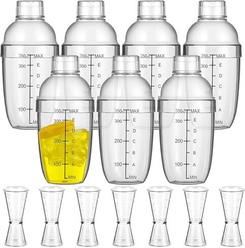 7 Pcs Plastic Cocktail Shaker Set Drink Mixer with Mark Clear Drink Cocktail Shaker and Measuring Jigger Set Ounce Cup Clear for Bar Party Home Use Wine Bar(11.8oz) in Saudi Arabia