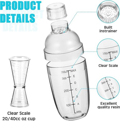7 Pcs Plastic Cocktail Shaker Set Drink Mixer with Mark Clear Drink Cocktail Shaker and Measuring Jigger Set Ounce Cup Clear for Bar Party Home Use Wine Bar(11.8oz) in Saudi Arabia