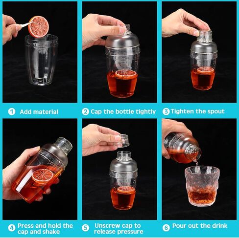 7 Pcs Plastic Cocktail Shaker Set Drink Mixer with Mark Clear Drink Cocktail Shaker and Measuring Jigger Set Ounce Cup Clear for Bar Party Home Use Wine Bar(11.8oz) in Saudi Arabia