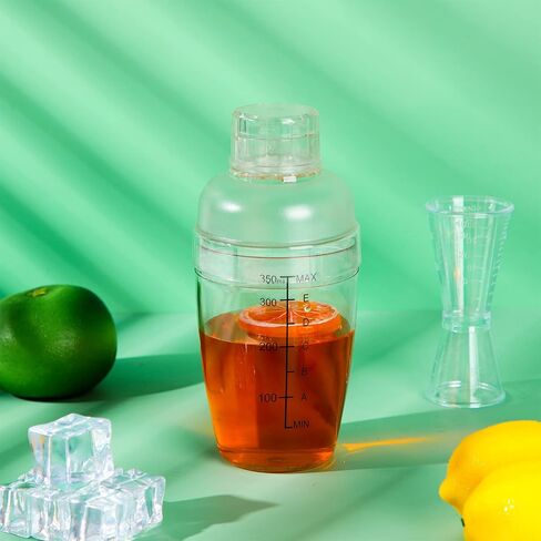 7 Pcs Plastic Cocktail Shaker Set Drink Mixer with Mark Clear Drink Cocktail Shaker and Measuring Jigger Set Ounce Cup Clear for Bar Party Home Use Wine Bar(11.8oz) in Saudi Arabia