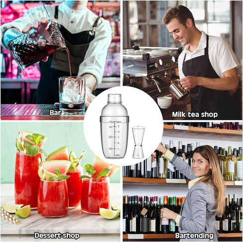 7 Pcs Plastic Cocktail Shaker Set Drink Mixer with Mark Clear Drink Cocktail Shaker and Measuring Jigger Set Ounce Cup Clear for Bar Party Home Use Wine Bar(11.8oz) in Saudi Arabia