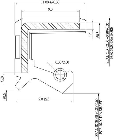EAI OIL SEAL 40MM × 62 مم × 11 مم TC شفة مزدوجة ث/الربيع. حالة معدنية مع طلاء المطاط النتريل in Saudi Arabia