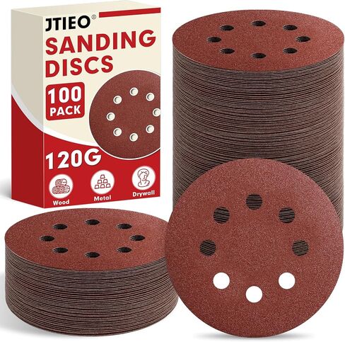 JTIEO 5 Inch Sanding Discs – 180 PCS Sandpaper Assortment for Orbital Sander Pads, Hook & Loop Sanding Pads, Round Sanding Disc Set for Random Orbital Sanders in Kuwait