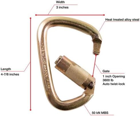 7401 4 7/8 in Steel Carabiner ، ANSI 50KN Auto Auto Twist Lock Clip Carabiner ، Construction ، Tower Climbing ، Fetity Fall Contrem in Saudi Arabia