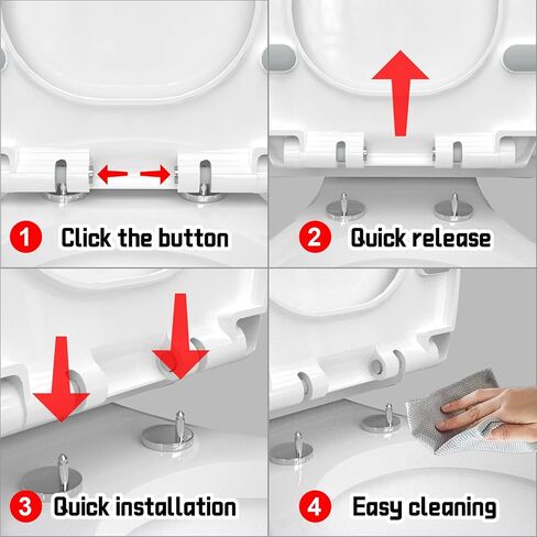 Elongated(Oval) Toilet Seat, Quick-Attach Hardware Metal Hinges, Heavy Duty, Slow Soft and Quiet Close, Durable and Sturdy, Easy to clean, Fits Elongated(Oblong) Toilets, White(18.5″) in Kuwait