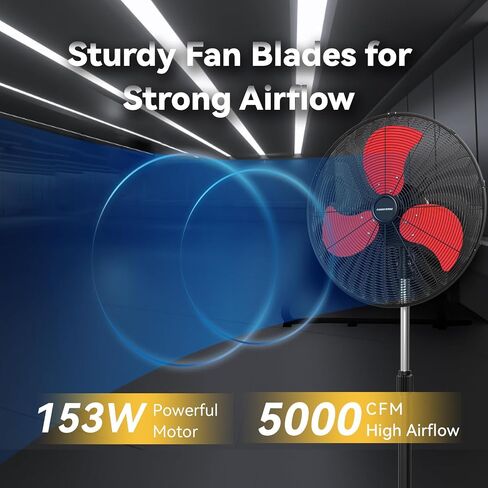 20 Inch Oscillating Pedestal Fan Pro Series, 3 Speed 5000 CFM High Velocity Metal Standing Fan with Caster, Heavy Duty Industrial Fans for Commercial, Warehouse, Garage - UL Safety Listed in Saudi Arabia