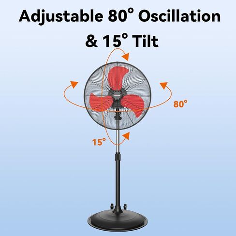 20 Inch Oscillating Pedestal Fan Pro Series, 3 Speed 5000 CFM High Velocity Metal Standing Fan with Caster, Heavy Duty Industrial Fans for Commercial, Warehouse, Garage - UL Safety Listed in Saudi Arabia