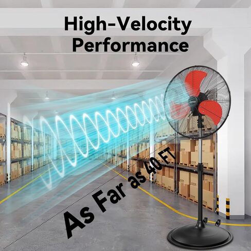20 Inch Oscillating Pedestal Fan Pro Series, 3 Speed 5000 CFM High Velocity Metal Standing Fan with Caster, Heavy Duty Industrial Fans for Commercial, Warehouse, Garage - UL Safety Listed in Saudi Arabia