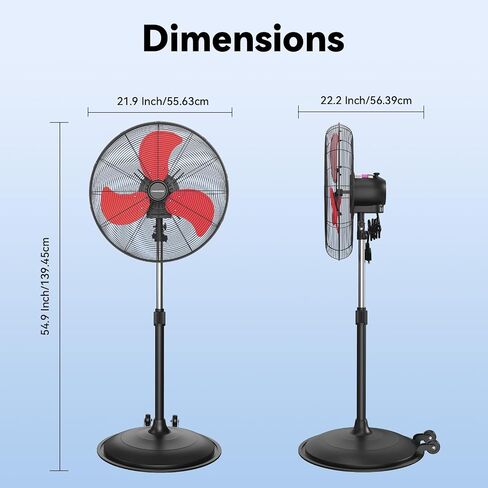 20 Inch Oscillating Pedestal Fan Pro Series, 3 Speed 5000 CFM High Velocity Metal Standing Fan with Caster, Heavy Duty Industrial Fans for Commercial, Warehouse, Garage - UL Safety Listed in Saudi Arabia