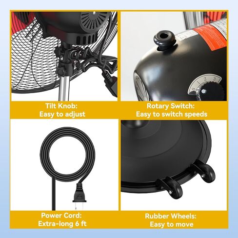 20 Inch Oscillating Pedestal Fan Pro Series, 3 Speed 5000 CFM High Velocity Metal Standing Fan with Caster, Heavy Duty Industrial Fans for Commercial, Warehouse, Garage - UL Safety Listed in Saudi Arabia