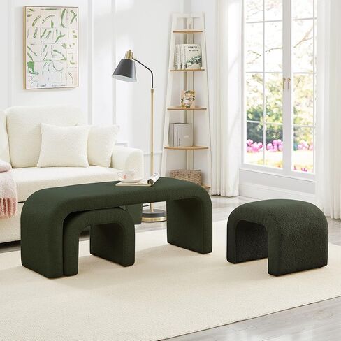 GDFStudio Teddy Long Bed Bench Set of 3 U-Shaped Modern End of Bed Ottoman Bench with Sherpa Fabric Rectangular Window Bench Foot Rest Stool Bolster Bench for Bedroom Entryway Living Room, Black in Kuwait
