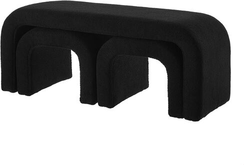 GDFStudio Teddy Long Bed Bench Set of 3 U-Shaped Modern End of Bed Ottoman Bench with Sherpa Fabric Rectangular Window Bench Foot Rest Stool Bolster Bench for Bedroom Entryway Living Room, Black in Kuwait
