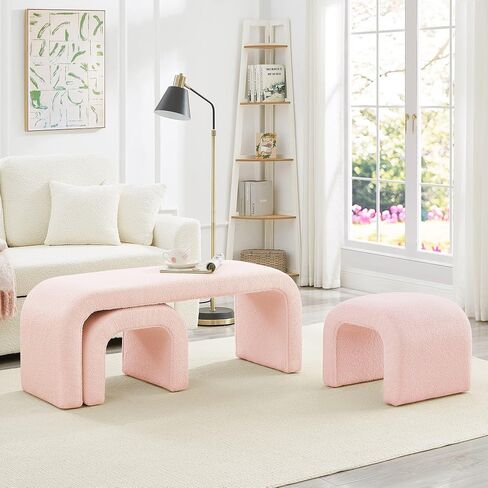 GDFSTUDIO TEDDY BED BECK LONG مجموعة من 3 نهاية حديثة على شكل حرف U مقعد العثمانيين مع قماش Sherpa مستطيل النافذة مقاعد البدل in Kuwait