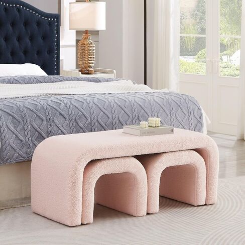 GDFSTUDIO TEDDY BED BECK LONG مجموعة من 3 نهاية حديثة على شكل حرف U مقعد العثمانيين مع قماش Sherpa مستطيل النافذة مقاعد البدل in Kuwait