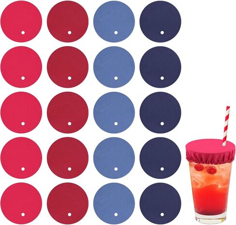 20pcs Drink Cover Scrunchie, Women's Drink Protectors with Straw Holes Drug-Proof Reusable Drink Lids Drink Cap for Nightclubs Party (Blue, Hidden Blue, Wine Red, Pink), 3.94in in Saudi Arabia