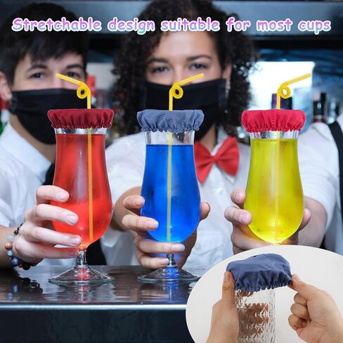 20pcs Drink Cover Scrunchie, Women's Drink Protectors with Straw Holes Drug-Proof Reusable Drink Lids Drink Cap for Nightclubs Party (Blue, Hidden Blue, Wine Red, Pink), 3.94in in Saudi Arabia