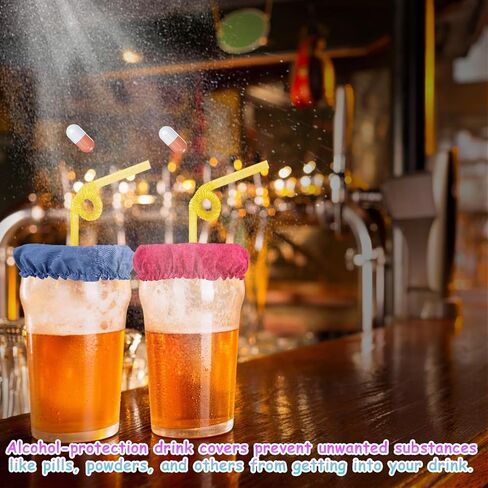 20pcs Drink Cover Scrunchie, Women's Drink Protectors with Straw Holes Drug-Proof Reusable Drink Lids Drink Cap for Nightclubs Party (Blue, Hidden Blue, Wine Red, Pink), 3.94in in Saudi Arabia