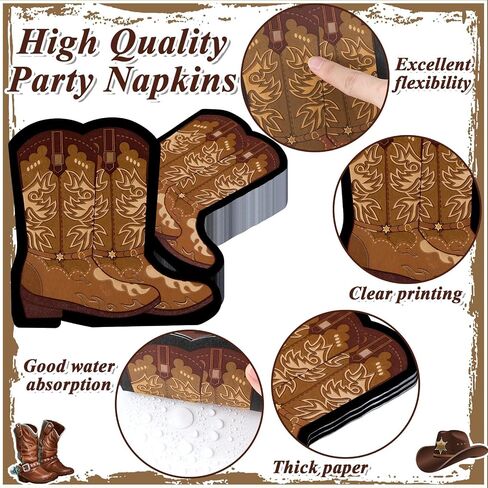 50 PCS Cowboy Boot Napkins - زخارف الحفلات الغربية ، وايلد كاورز رعاة البقر المناديل على شكل دش الطفل ، روديو ، غداء عيد الميلاد ، ديكور مائدة عشاء ، لحزب لصالح in Saudi Arabia